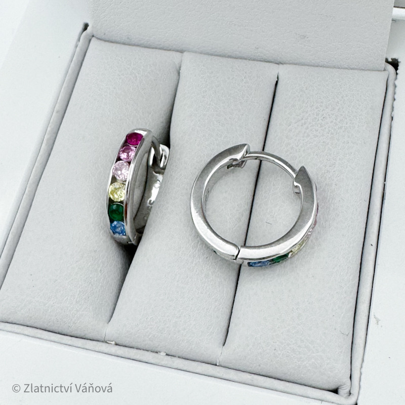 Stříbrné náušnice kroužky barevné 14,1mm